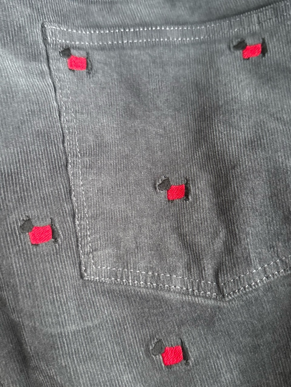 Talbots Charcoal Corduroy Straight-Leg Pants with Red Embroidered Dots
